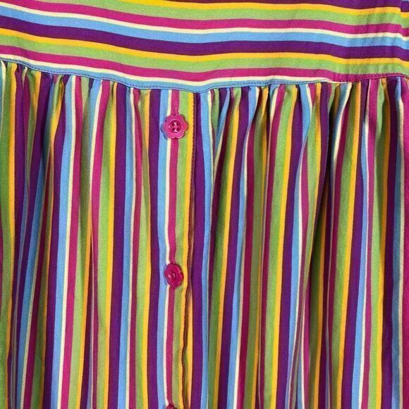 Hanna Anderson Girls Rainbow Stripe Cotton Dress Pleated Quarter Sleeve 140CM - Picture 4 of 7